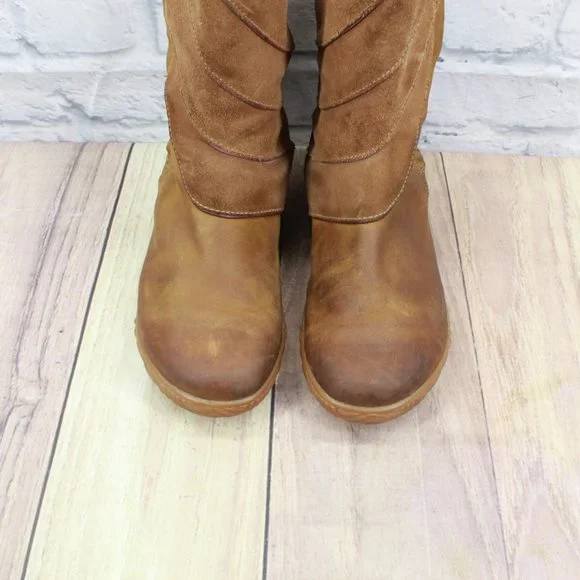 SOREL Brown Leather Gold Logo Round Toe Side Zip Winter Boots Size 8 - Picture 5 of 10